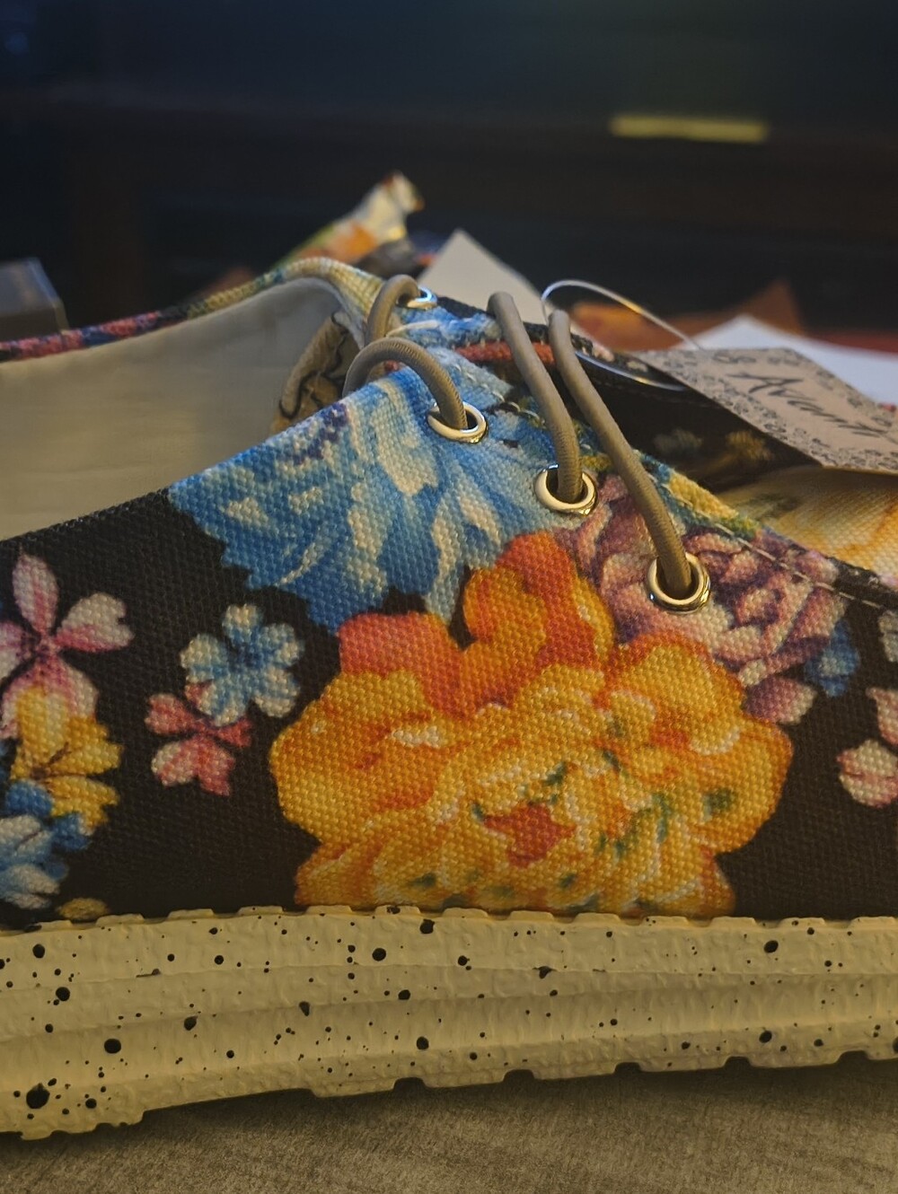 Avanti Floral Shows Black with Yellow, Blue & Pink Blooms